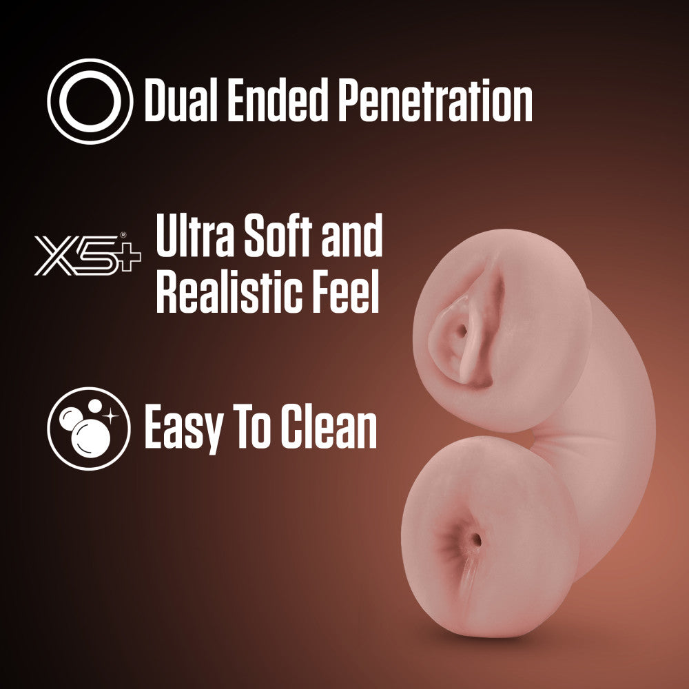 Beige male masturbator with ribbed pussy and ass openings, self-lubricating material, and glow-in-the-dark feature for lifelike sensations.
Keywords: male stroker, Tasha masturbator, ribbed orifices, pussy and ass stroker, X5® Plus material, self-lubricating stroker, glow-in-the-dark masturbator, open-ended design, lifelike texture, compact male toy, portable masturbator, realistic male toy