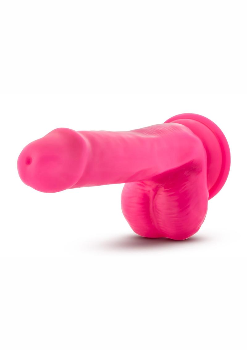 Neo Dual Density Dildo with Balls - Neon Pink/Pink - 6in