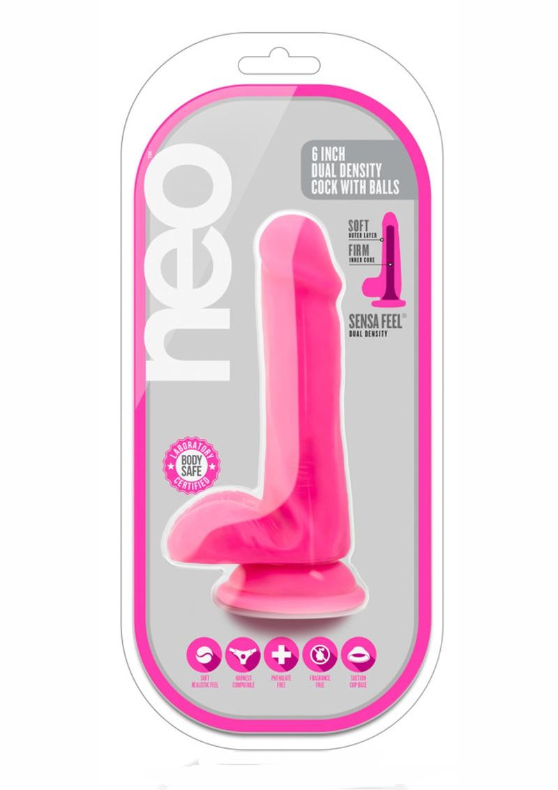 6 or 7 Inch Realistic Neon Dual Density Dildo With Balls & Suction Cup Base | Neo By Blush®