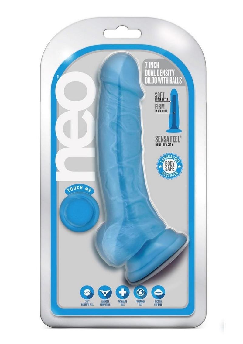 Neo Dual Density Dildo with Balls - Blue/Neon Blue - 7.5in