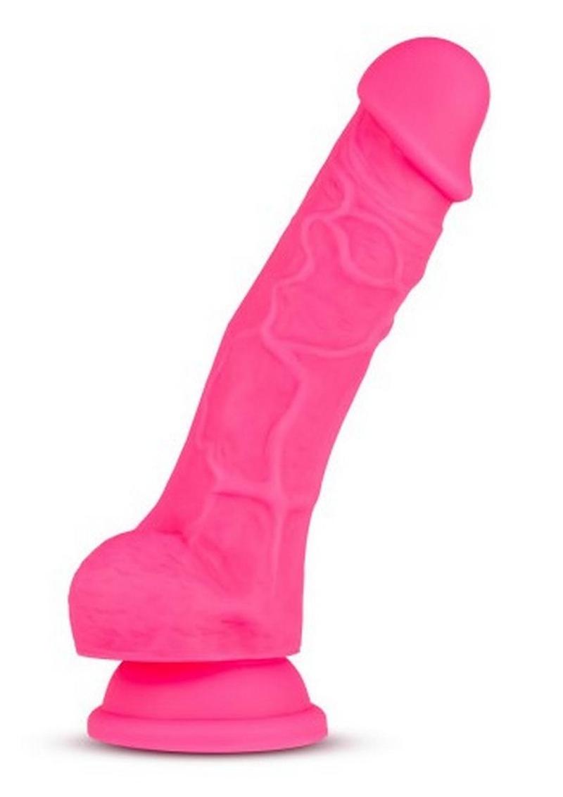 Neo Dual Density Dildo with Balls - Neon Pink/Pink - 7.5in