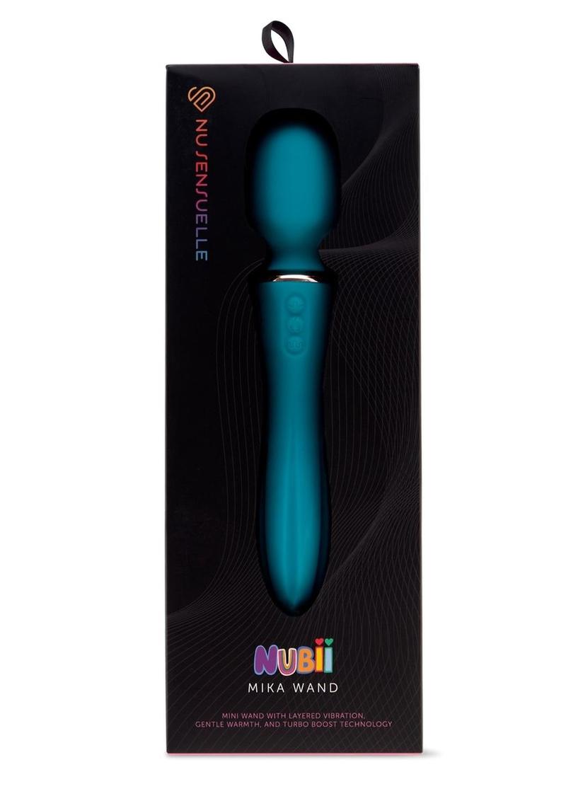 Nu Sensuelle Mika Nubii Mini Wand, available in pink or blue, featuring vibration, warmth, turbo boost, and 12 speeds for customizable pleasure.

Nu Sensuelle wand, rechargeable mini wand, vibration and warming wand, turbo boost vibrator, beginner-friendly wand, G-spot stimulation, clitoral stimulation, waterproof wand vibrator, pink mini wand, blue mini wand