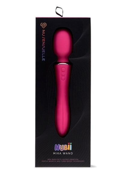 Nu Sensuelle Mika Nubii Mini Wand, available in pink or blue, featuring vibration, warmth, turbo boost, and 12 speeds for customizable pleasure.

Nu Sensuelle wand, rechargeable mini wand, vibration and warming wand, turbo boost vibrator, beginner-friendly wand, G-spot stimulation, clitoral stimulation, waterproof wand vibrator, pink mini wand, blue mini wand