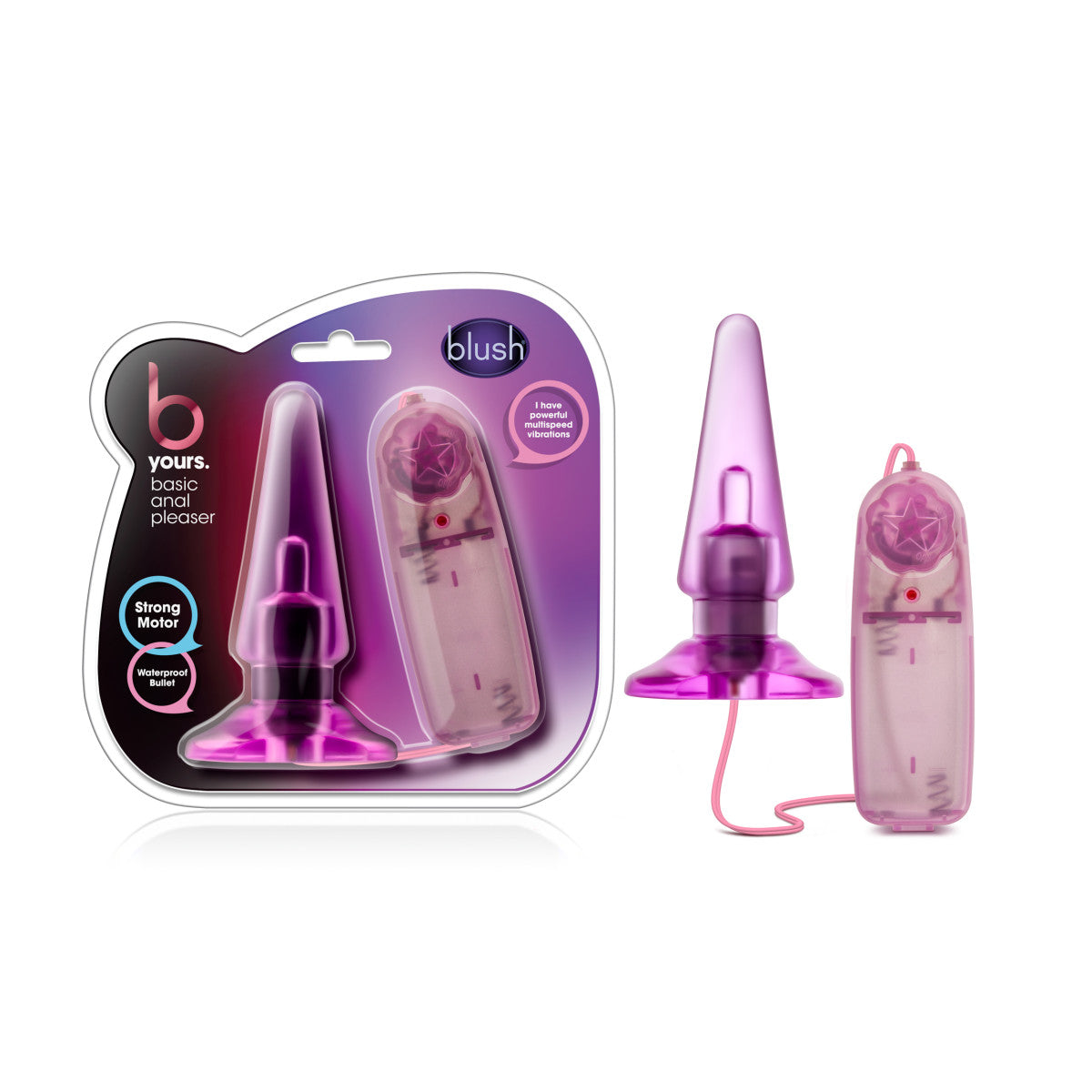 B Yours Basic Pleaser Vibrating Anal Plug, beginner-friendly, adjustable speeds, splashproof, PVC, available in blue and pink.
Keywords: vibrating anal plug, beginner anal toy, adjustable-speed anal plug, remote-control anal plug, waterproof anal plug, non-porous PVC plug, body-safe anal plug, blue vibrating anal plug, pink vibrating anal plug, anal plug for beginners.