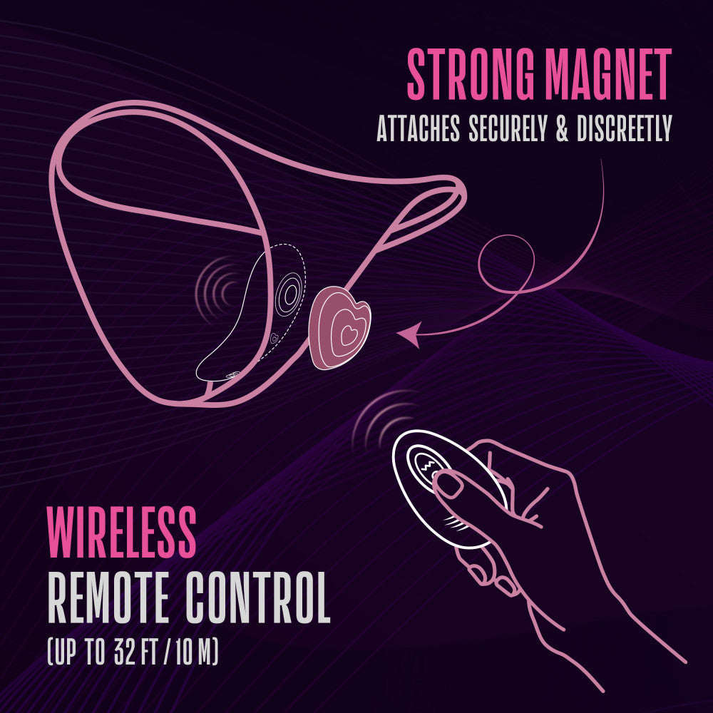 Temptasia Heartbeat Panty Vibrator in pink with wireless remote, magnetic attachment, and silky platinum-cured silicone design.
Keywords: panty vibrator, wireless remote vibrator, wearable vibrator, discreet vibrator, magnetic panty vibrator, portable sex toy, silicone vibrator, USB rechargeable vibrator, hands-free vibrator, body-safe sex toy.