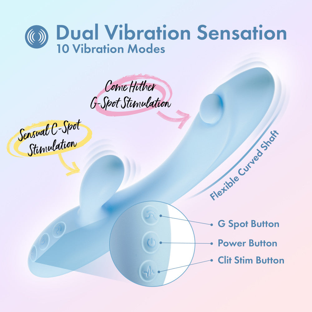 Moondust Magic - 8 Inch G Spot Clitoral Rabbit Vibrator - 10 Dual Vibration Modes - Soft Silicone - Blue | Play With Me By Blush®