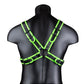 Glow-in-the-dark cross harness with adjustable straps and fluorescent green detailing. Keywords: Ouch Glow in the Dark Cross Harness, glow-in-the-dark harness, fluorescent green harness, adjustable bondage harness, BDSM glow gear, glow-in-the-dark rave harness, men’s bondage gear, cross-style harness, neon kink accessories, glow BDSM harness