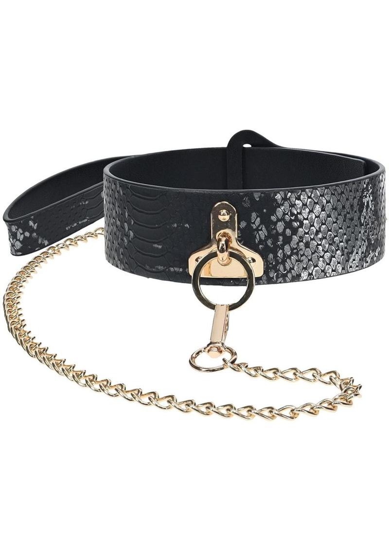 Florence Collection Collar and Leash by Ouch! featuring bonded leather and iridescent hardware, designed for stylish control and comfort