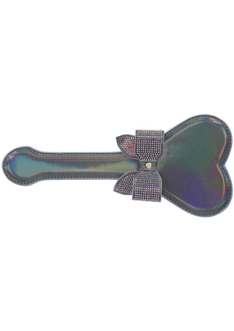 Ouch! Paris Collection Paddle - Black Paris Collection Paddle, BDSM paddle, heart-shaped paddle, Ouch! paddle, rhinestone paddle, decorative paddle, splashproof paddle, phthalate-free paddle, stylish BDSM gear, Shots Toys warranty.