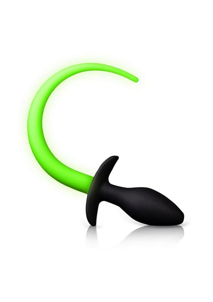 Glow-in-the-dark silicone pup tail plug with a fluorescent green tail and smooth black plug.
Keywords: Ouch Glow in the Dark Pup Tail Plug, glow-in-the-dark puppy play plug, fluorescent green pet play plug, silicone pup tail plug, glow-in-the-dark pet play toy, BDSM pup play gear, glowing pet tail plug, puppy tail for beginners, glowing pet play accessories, pet play butt plug.