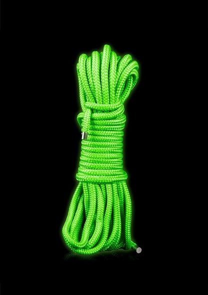 Ouch Rope 10m/16 Strings - Glow In The Dark/Green Glow-in-the-dark fluorescent green bondage rope for playful BDSM sessions. Keywords: Ouch Glow in the Dark Bondage Rope, glow-in-the-dark rope, fluorescent green bondage rope, BDSM glow rope, bondage rope for beginners, glow-in-the-dark BDSM gear, kinky rope play, bondage rope for couples, glowing fetish rope, neon bondage gear.