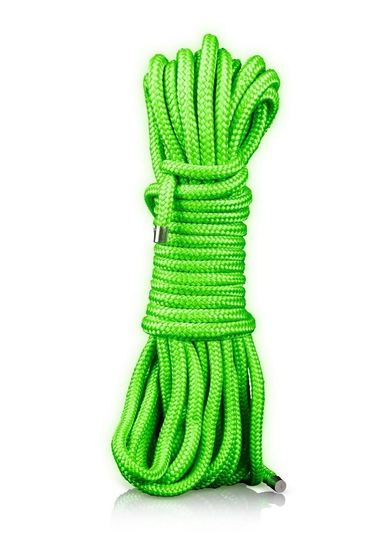 Ouch Rope 10m/16 Strings - Glow In The Dark/Green Glow-in-the-dark fluorescent green bondage rope for playful BDSM sessions. Keywords: Ouch Glow in the Dark Bondage Rope, glow-in-the-dark rope, fluorescent green bondage rope, BDSM glow rope, bondage rope for beginners, glow-in-the-dark BDSM gear, kinky rope play, bondage rope for couples, glowing fetish rope, neon bondage gear.