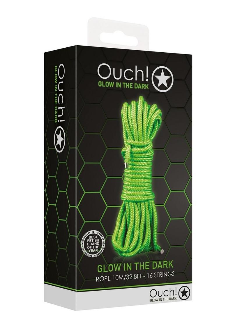 Ouch Rope 10m/16 Strings - Glow In The Dark/Green Glow-in-the-dark fluorescent green bondage rope for playful BDSM sessions. Keywords: Ouch Glow in the Dark Bondage Rope, glow-in-the-dark rope, fluorescent green bondage rope, BDSM glow rope, bondage rope for beginners, glow-in-the-dark BDSM gear, kinky rope play, bondage rope for couples, glowing fetish rope, neon bondage gear.