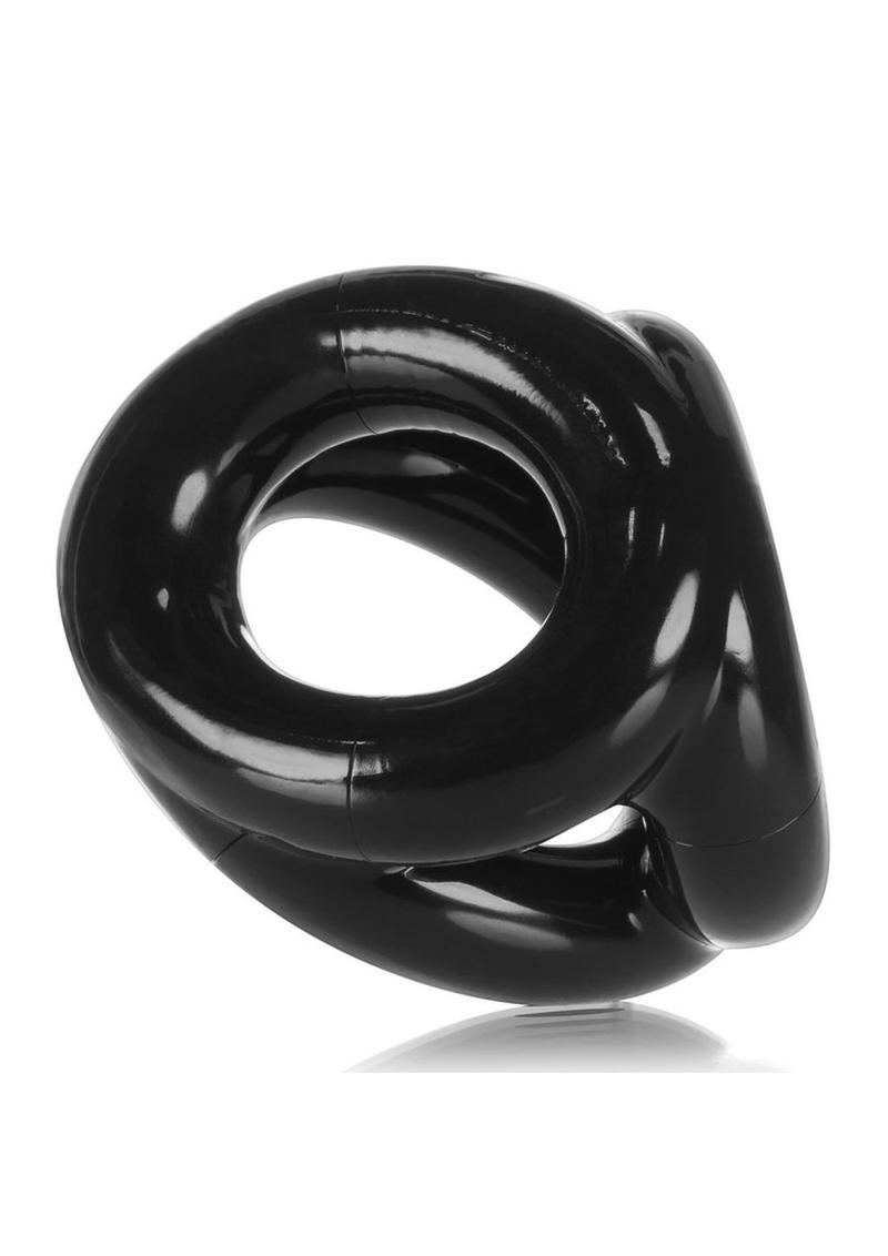 Oxballs Atomic Jock Tri-Sport Cock Ring - Black Three-ring cock sling made from soft FLEX-TPR for versatile grip and ultimate comfort. Keywords: TRI-SPORT cock sling, Oxballs three-ring sling, FLEX-TPR cock ring, ball separator sling, versatile cock ring, bulge-enhancing ring, soft stretchy cock sling, tri-cock ring design, phthalate-free sling, ultimate cock and ball sling.