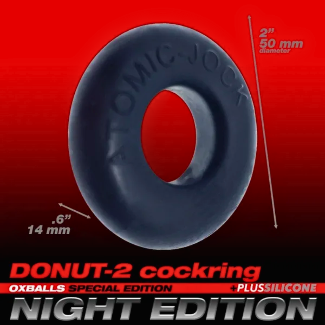 DO-NUT 2 NIGHT EDITION by Oxballs, a thick, stretchy cockring in matte black PLUS+silicone™, perfect for boosting size and adding comfort.
black cockring, Oxballs PLUS+silicone, stretchy cockring, thick cockring, ball-stretching ring, TPR silicone blend, matte black cockring, body-safe cockring, Oxballs NIGHT EDITION cockring.