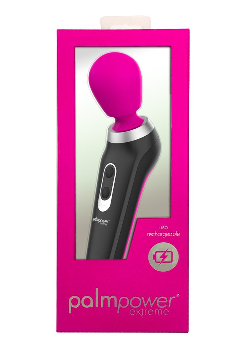 PalmPower Extreme, a rechargeable silicone wand with 7 functions, ergonomic curve, PowerBullet motor, and USB Type-C charging for powerful vibrations.

rechargeable silicone massager, powerful wand vibrator, ergonomic wand, USB Type-C wand, waterproof massager, travel lock vibrator, deep rumbly vibrations, fuchsia wand massager