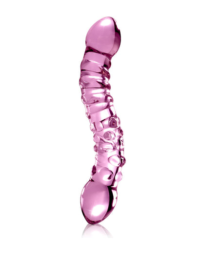 9 Inch Pink Double-Sided Textured Glass Dildo | Icicles® No. 55