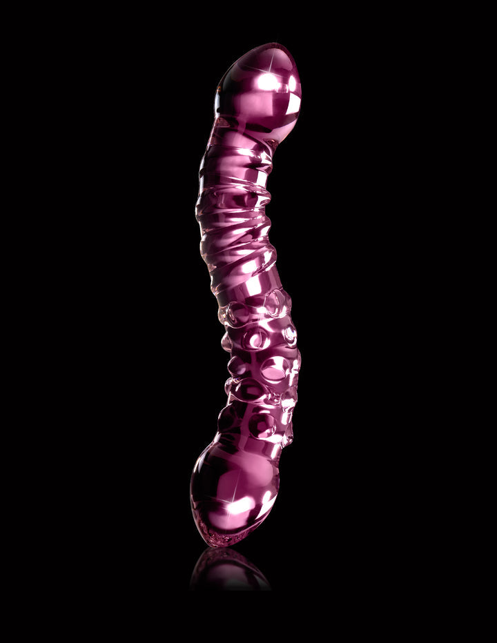 9 Inch Pink Double-Sided Textured Glass Dildo | Icicles® No. 55