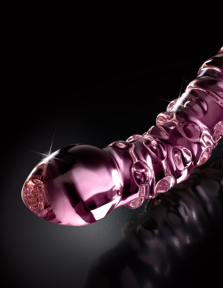 9 Inch Pink Double-Sided Textured Glass Dildo | Icicles® No. 55