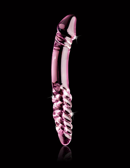 Double-Sided Textured Pink Glass Dildo | Icicles® No. 57