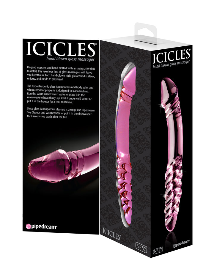 Double-Sided Textured Pink Glass Dildo | Icicles® No. 57