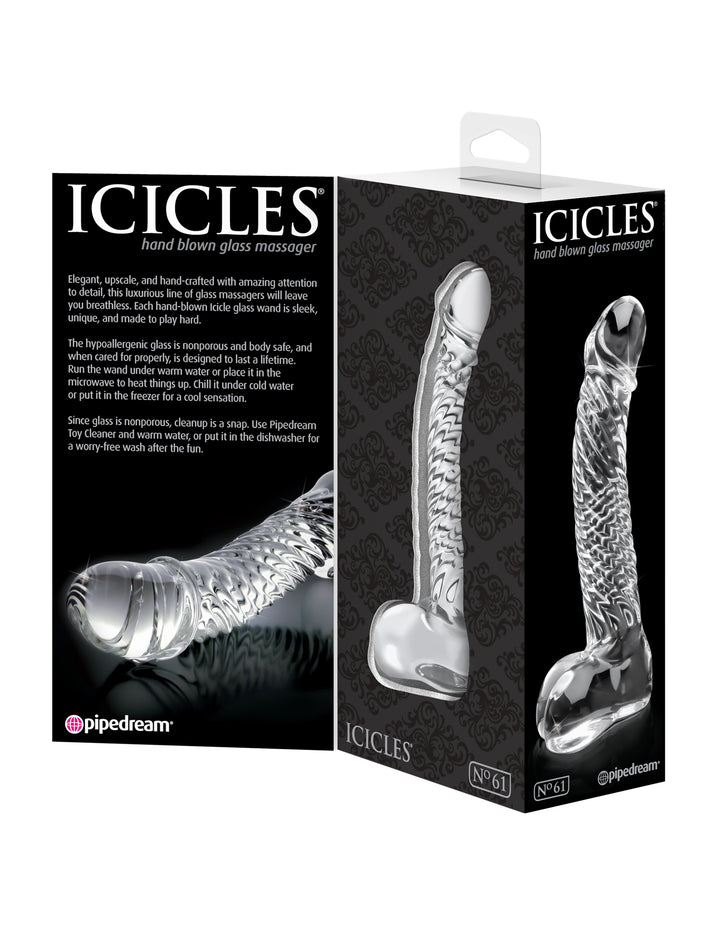 5" Textured Glass G-Spot Dildo with Balls | Icicles® No. 61