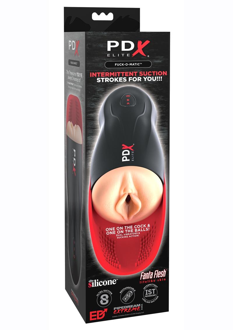 Pdx Elite Fuck-O-Matic Stroker Rechargeable Masturbator - Pussy - Black/Vanilla PDX Elite Fuck-O-Matic Stroker, automatic suction, dual vibrators, Fanta Flesh®, USB rechargeable, hands-free male masturbator.
Keywords: Stroker, automatic suction, dual vibrators, Fanta Flesh®, USB rechargeable, hands-free male masturbator.