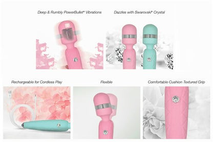 Pillow Talk Cheeky Wand, a pink vibrating wand with soft silicone, Swarovski® crystal button, deep rumbly vibrations, and USB rechargeable convenience.

pink silicone wand, luxury vibrating wand, Swarovski crystal wand, USB rechargeable massager, compact wand vibrator, soft silicone wand, deep rumbly vibrations, elegant pink massager.