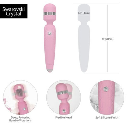 Pillow Talk Cheeky Wand, a pink vibrating wand with soft silicone, Swarovski® crystal button, deep rumbly vibrations, and USB rechargeable convenience.

pink silicone wand, luxury vibrating wand, Swarovski crystal wand, USB rechargeable massager, compact wand vibrator, soft silicone wand, deep rumbly vibrations, elegant pink massager.