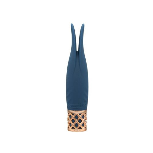 Mini navy blue wand vibrator with flickering rabbit ear tips, a rose gold lattice base, and incremental speed control for targeted stimulation.
Keywords: rabbit ear vibrator, mini wand massager, Pillow Talk Secrets, PowerBullet motor, silicone vibrator, clitoral vibrator, travel-friendly vibrator, waterproof mini vibrator, rechargeable vibrator, rose gold vibrator.