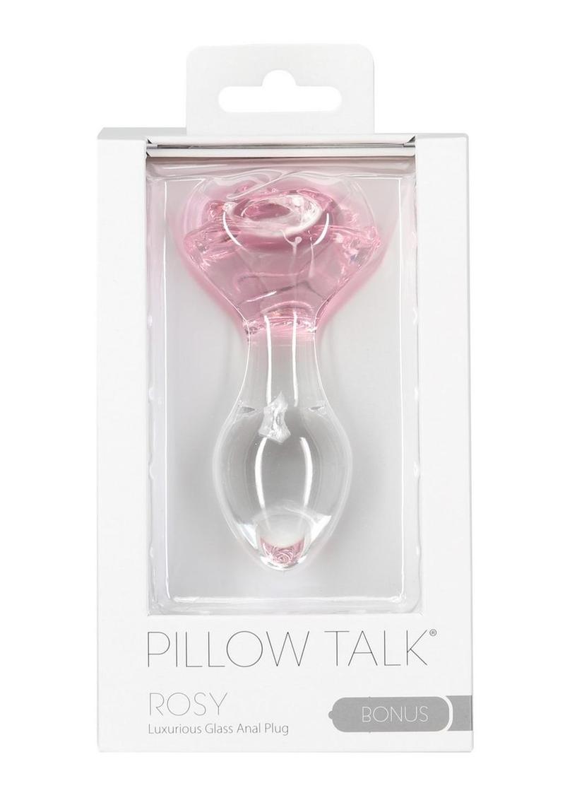 Pink rose-shaped glass anal plug with a tapered stem and elegant base for temperature play and luxurious anal stimulation. Keywords: glass anal plug, pink rose anal plug, luxurious anal toy, borosilicate glass plug, elegant anal stimulation, temperature play toy, beginner-friendly anal plug, body-safe anal plug, easy-to-clean glass toy, PowerBullet anal plug.