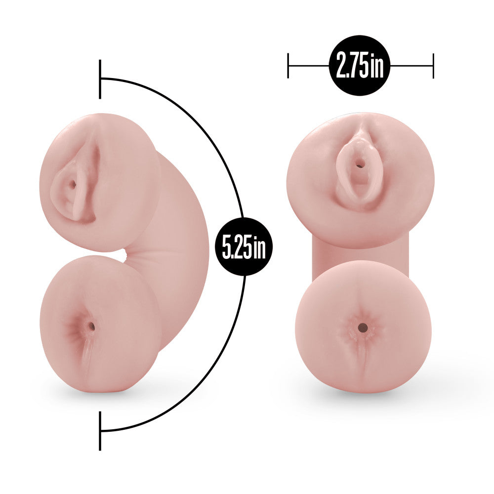 Beige male masturbator with ribbed pussy and ass openings, self-lubricating material, and glow-in-the-dark feature for lifelike sensations.
Keywords: male stroker, Tasha masturbator, ribbed orifices, pussy and ass stroker, X5® Plus material, self-lubricating stroker, glow-in-the-dark masturbator, open-ended design, lifelike texture, compact male toy, portable masturbator, realistic male toy