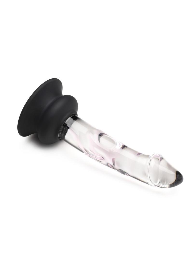 Pleasure Crystals Glass Dildo with Silicone Base - Black/Clear - 6.5in