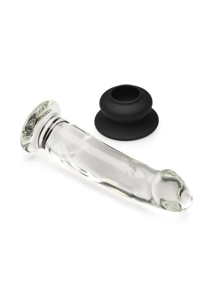 Pleasure Crystals Glass Dildo with Silicone Base - Black/Clear - 7.6in