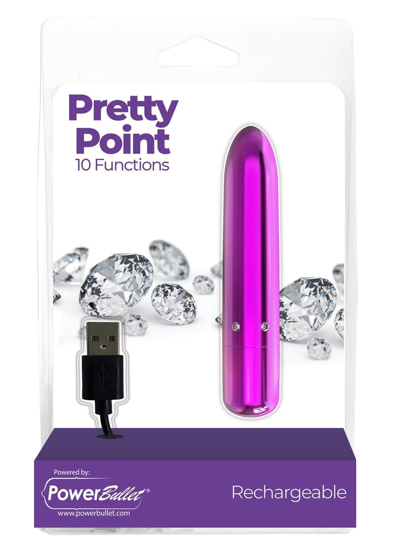 Powerbullet Pretty Point Rechargeable Bullet Vibrator - Purple Pretty Point Bullet Vibrator in black, pink, purple, or teal, with crystal accents, pointed tip, and compact design for targeted pleasure.
keywords: Pretty Point bullet vibrator, PowerBullet motor vibrator, 10-function bullet vibe, pointed tip vibrator, crystal-accented bullet, waterproof bullet vibrator, rechargeable bullet vibrator, compact luxury vibrator, body-safe mini vibe, glamorous bullet vibrator