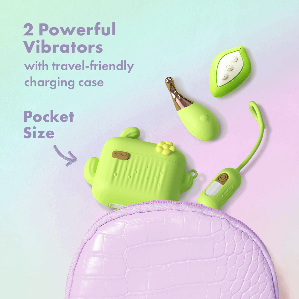 Green 4-piece vibrator set with mini wand, vibrating egg, wireless remote, and USB charging case for travel-friendly pleasure.
Keywords: vibrator set, mini wand vibrator, vibrating egg, remote control egg, USB charging case, travel-friendly vibrator, pinpoint stimulation, 12 vibration modes, body-safe silicone, phthalate-free, compact pleasure set, Blooming Bliss, wireless vibrator