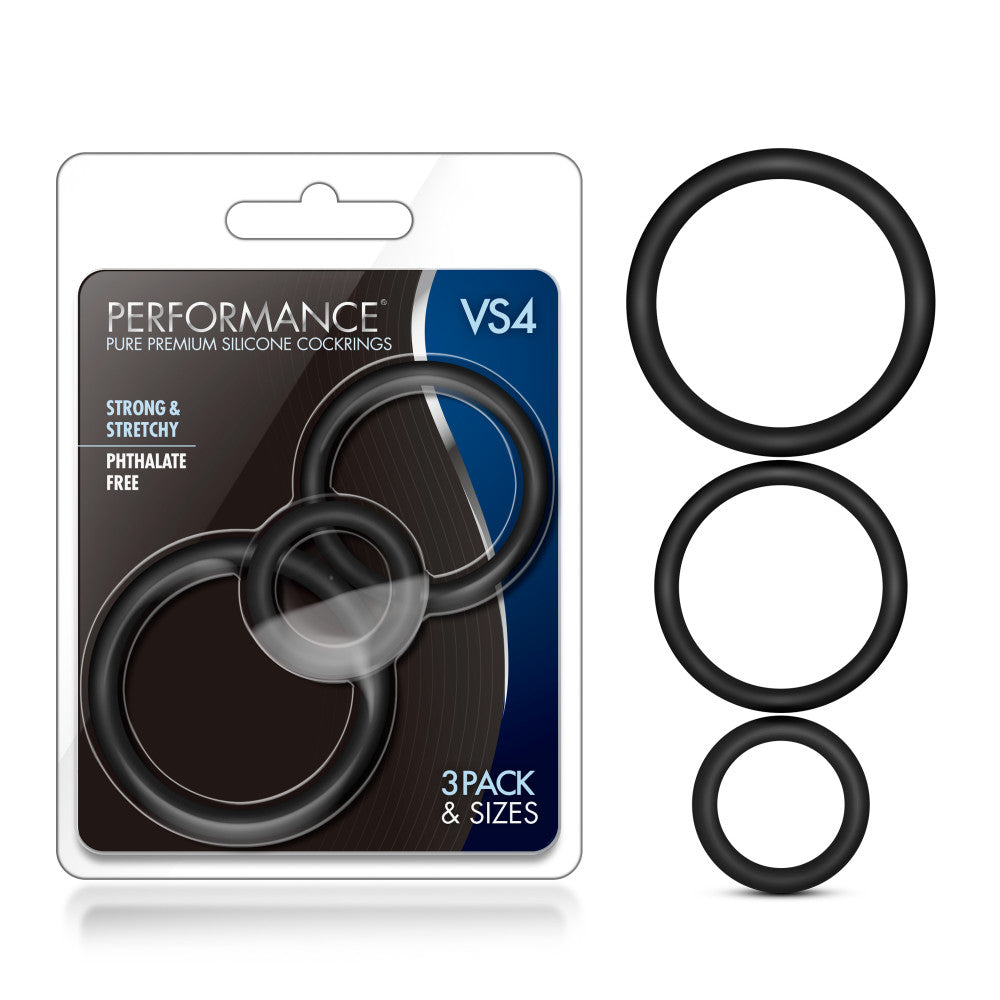 VS4: Black Penis Rings (3-Sizes) - Made with Puria™ Silicone | Performance By Blush®