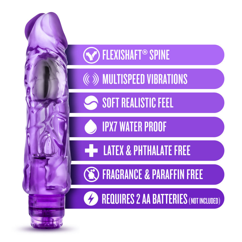 The Wild Ride Vibrator, available in blue, pink, or purple, offers a realistic design with FlexiShaft® Technology, adjustable vibrations, and a fully waterproof build. Made from body-safe TPE for versatile, satisfying fun.

realistic vibrator, adjustable vibration levels, waterproof vibrator, phthalate-free vibrator, body-safe TPE, lifelike dildo vibrator, powerful tip vibrations, shower-friendly sex toy, Blush Novelties vibrator