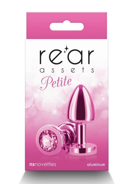 Rear Assets Aluminum Anal Plug - Petite - Metal/Pink - XSmall A collection of Rear Assets chrome-plated anal plugs in a variety of colors, each featuring a jeweled base for added visual appeal.