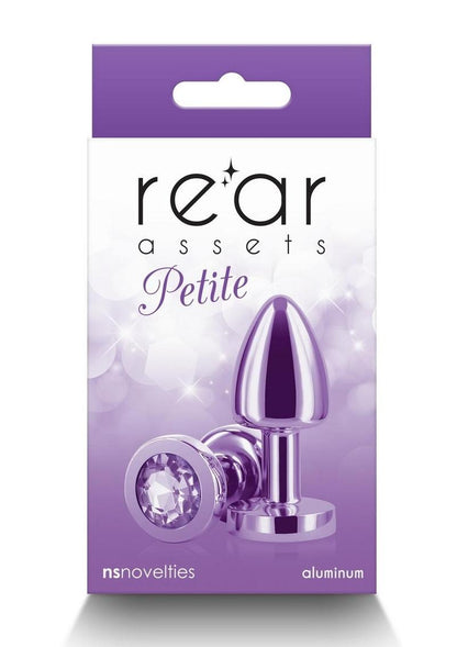 A collection of Rear Assets chrome-plated anal plugs in a variety of colors, each featuring a jeweled base for added visual appeal.