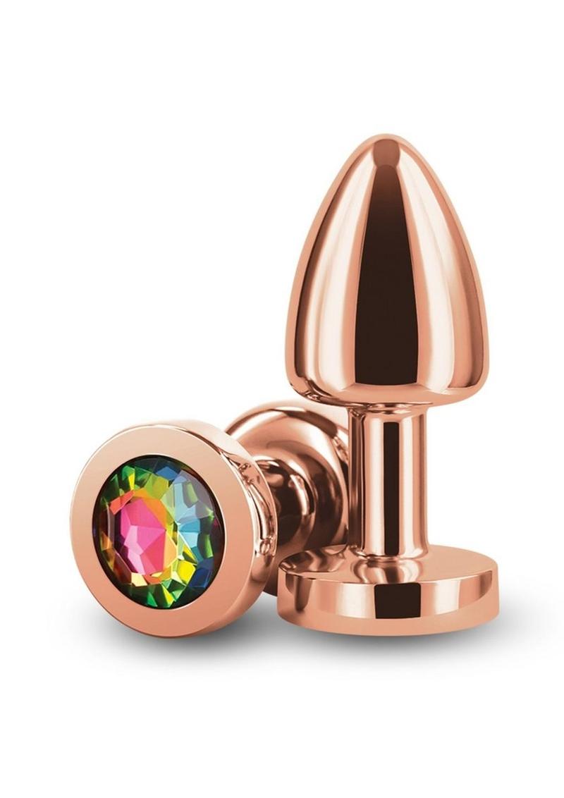 Rear Assets Aluminum Anal Plug - Petite - Metal/Multicolor/Rainbow/Rose Gold A collection of Rear Assets chrome-plated anal plugs in a variety of colors, each featuring a jeweled base for added visual appeal. - XSmall