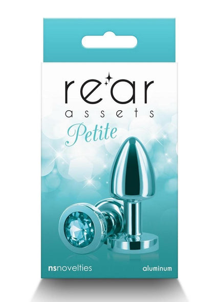 Rear Assets Aluminum Anal Plug - Petite - Metal/Teal - XSmall A collection of Rear Assets chrome-plated anal plugs in a variety of colors, each featuring a jeweled base for added visual appeal.