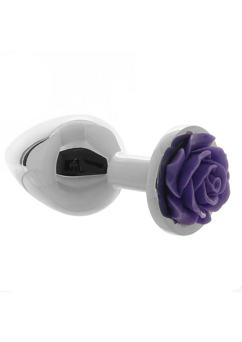 Rear Assets Rose Aluminum Anal Plug - Metal/Purple/Silver - Medium