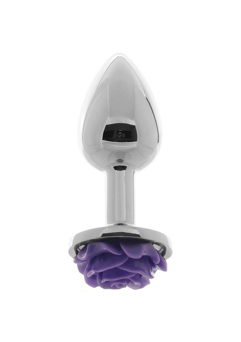 Rear Assets Rose Aluminum Anal Plug - Metal/Purple/Silver - Small