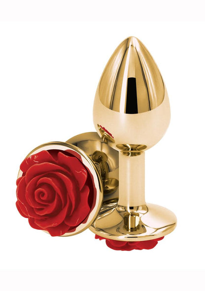 Rear Assets Rose Aluminum Anal Plug - Gold/Metal/Red - Small