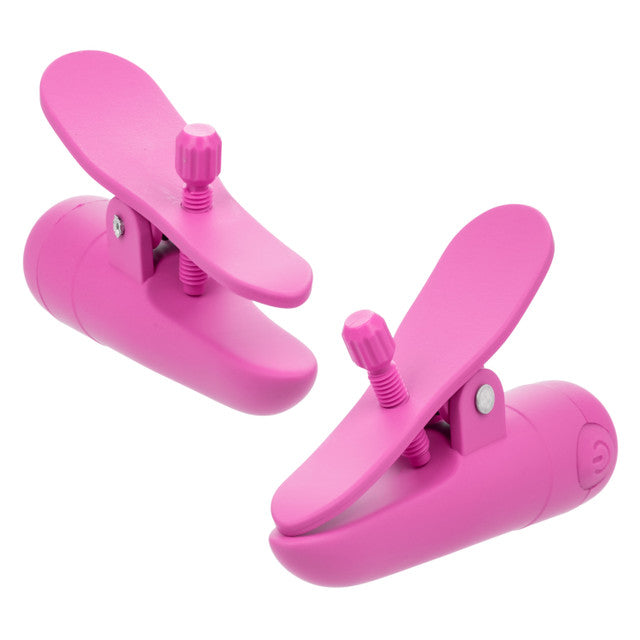 Nipplettes Rechargeable Nipple Clamps in pink or purple, with adjustable tension, 10 vibration functions, and waterproof, USB-rechargeable design.

pink nipple clamps, purple nipple clamps, adjustable nipple clamps, vibrating clamps, waterproof nipple clamps, USB rechargeable clamps, 10-function clamps, wearable nipple toys, sensory play accessories, stylish nipple clamps.