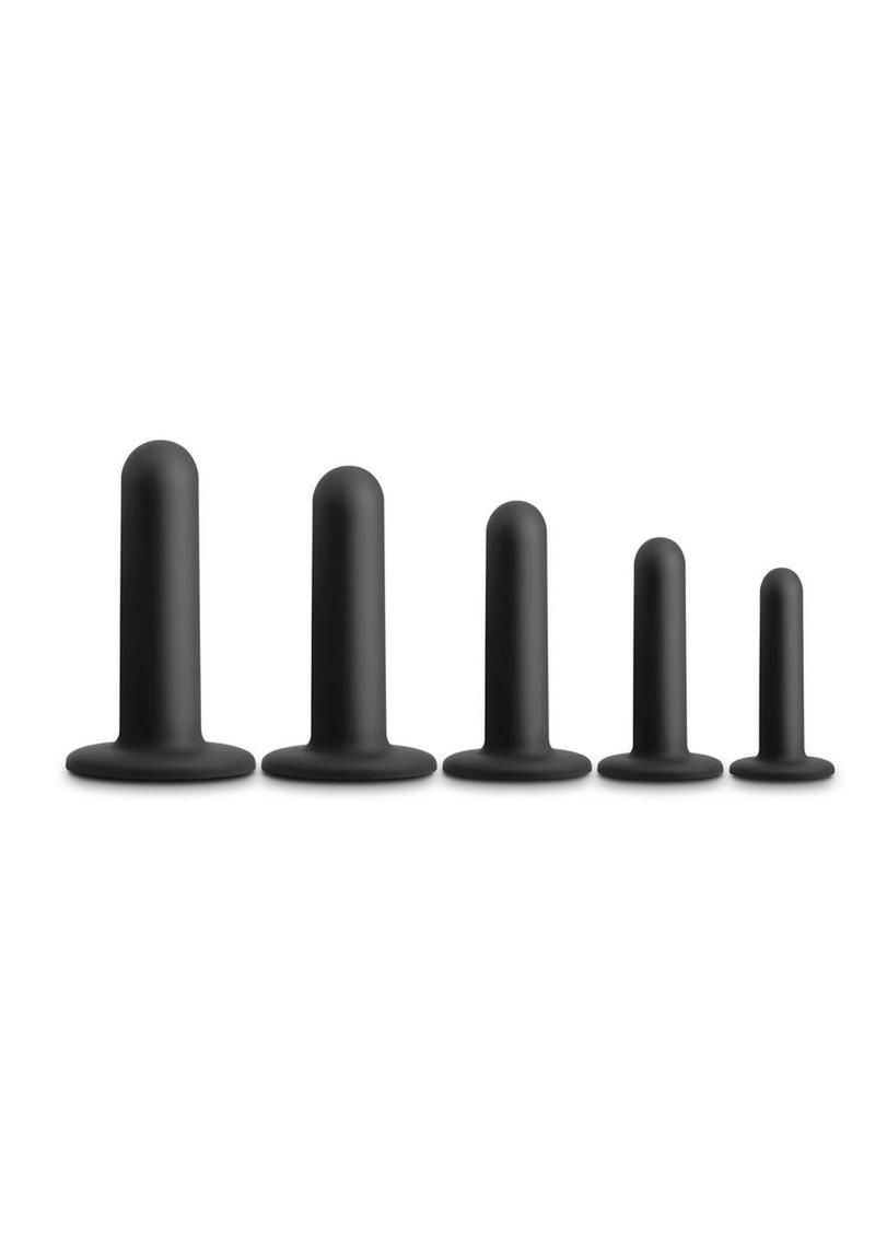 Black 5-piece silicone dilator kit with graduated sizes, suction cup base, and lubricant compatibility.
Dilator Kit, 5-piece silicone dilators, graduated dilators, black silicone dilators, sexual health tools, intimacy enhancement, pliable silicone dilators, lubricant-compatible dilators, wide suction cup base, dilators for beginners, NS Novelties dilators, body-safe silicone tools, progressive dilator set.