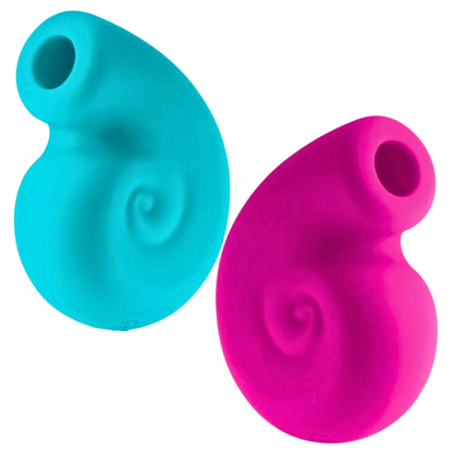  Revel Starlet Air Pulse Vibrators in teal and pink, featuring a compact snail shell-inspired design and a smooth silicone finish. Designed for lifelike suction stimulation with Air Pulse Technology.