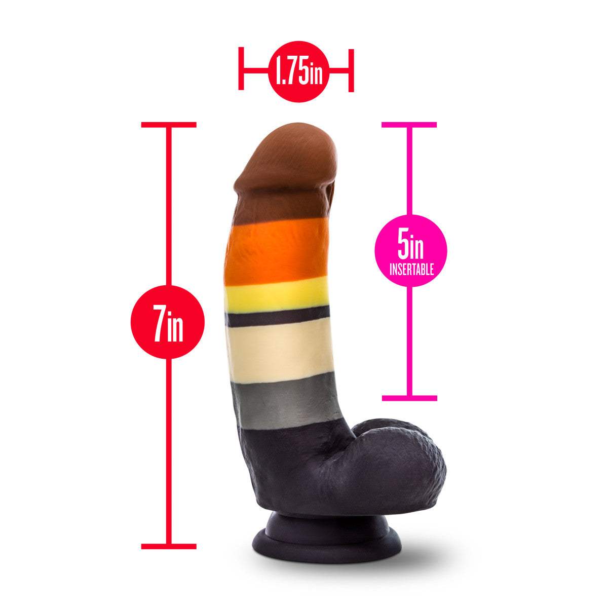 Multi-colored silicone dildo with realistic details, Bear Pride flag, thick girth, and a suction base, made with smooth Purio™ silicone.
Keywords: realistic dildo, Avant dildo, thick girthy dildo, Pride dildo, suction cup dildo, harness-compatible dildo, body-safe silicone dildo, Purio silicone dildo, colorful dildo, artisan-crafted dildo.