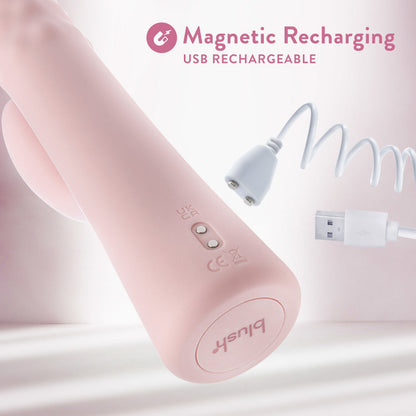 Pink rabbit vibrator with pulsating textured shaft, dual stimulation, and waterproof silicone design for G-spot and clitoral pleasure.
Keywords: rabbit vibrator, Jaymie vibrator, pulsating shaft, G-spot vibrator, clitoral stimulation, dual-stimulation vibrator, waterproof vibrator, USB rechargeable, platinum-cured silicone, soft silicone vibrator, expanding shaft, body-safe vibrator, 9.25-inch vibrator